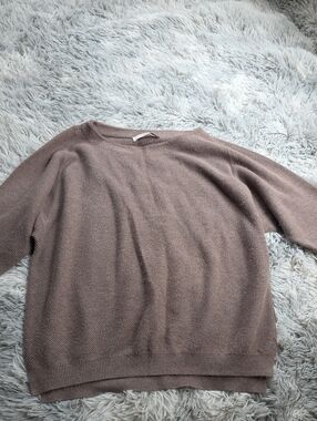 LOFT Taupe Scoop Neck Knit Pullover